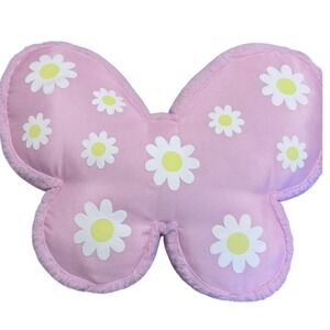C&C California Kids Pink Butterfly Daisy Plush Decorative Pillow Faux Fur Trim